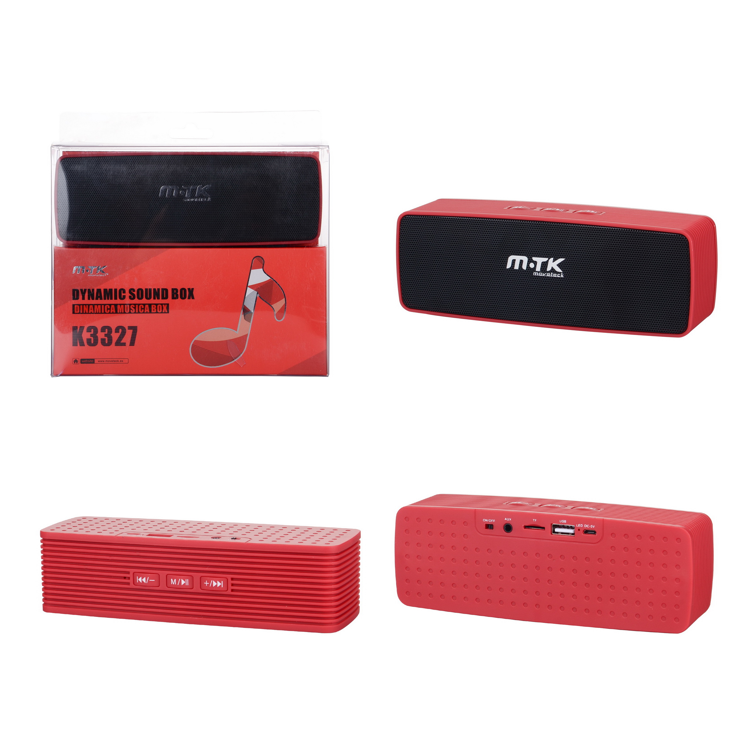 MTK K3327 Altavoz Bluetooth con Tarjeta, Pendrive y FM Rojo