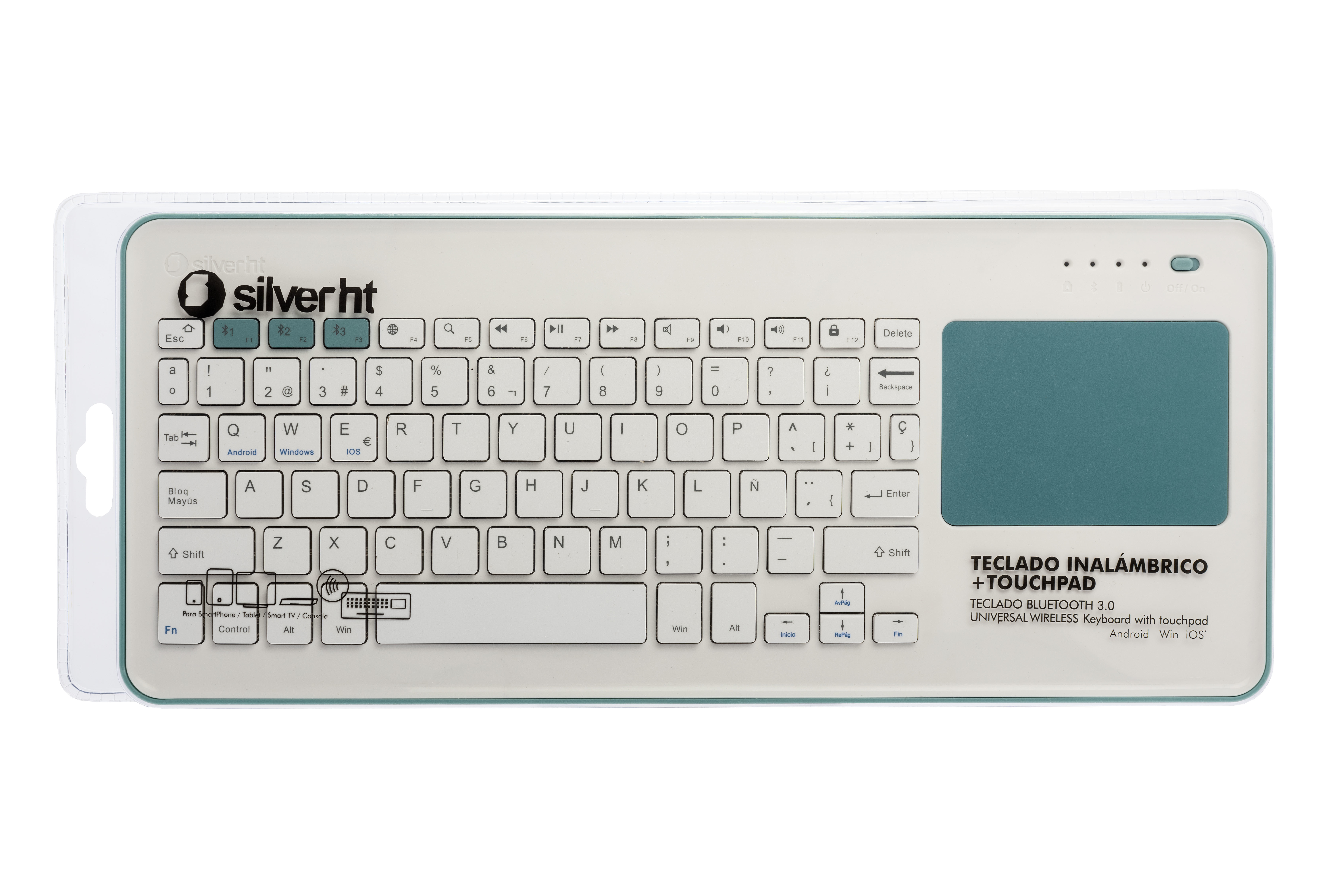 SilverHT Touchpad Wireless KB White + Blue teclado