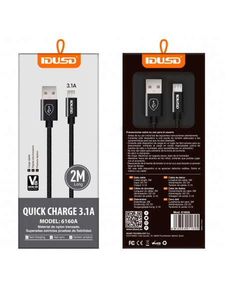 Cable Micro USB a USB Trenzado de Carga Rapida 3.1A 2m Negro