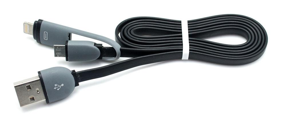 Cable Plano Usb a Micro USB y Lighting Negro