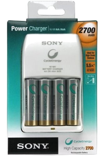 Sony Cargador Baterias con 4 Pilas AA Alta Capacidad de 2700