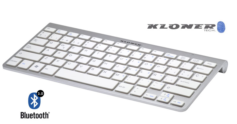 Kloner Mini Teclado Multimedia Bluetooth 3.0 Plata/Blanco